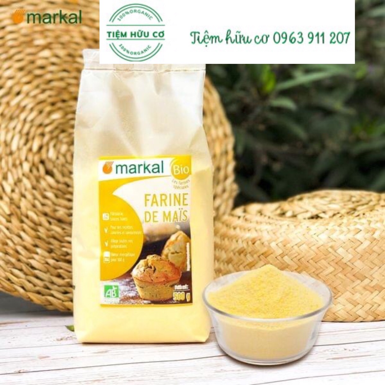 Bột bắp hữu cơ hạt mịn markal 500g/250g-date:4/2023