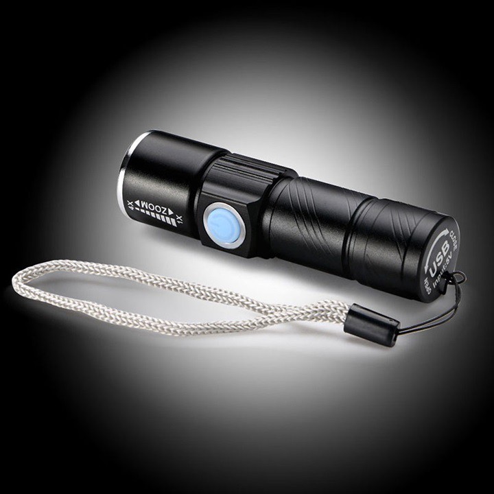 Đèn pin mini zoom siêu sáng CREE, Chiếu sáng liên tự 3h, chiếu xa 200m