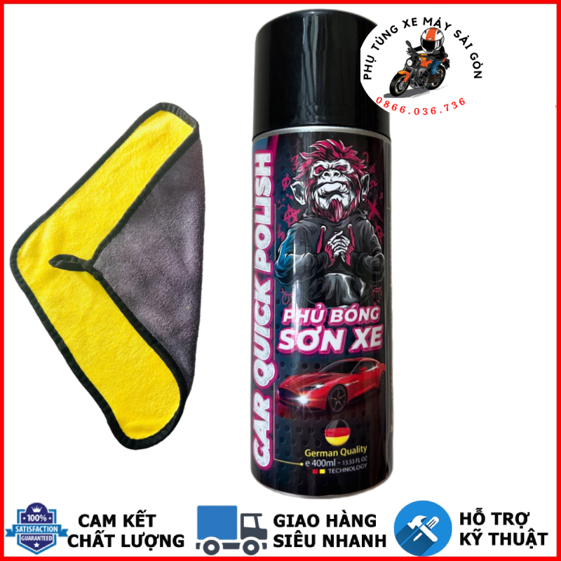 Phủ bóng sơn xe, dàn áo xe Sprayking Car Quick Polish 400ml và khăn lau 3M