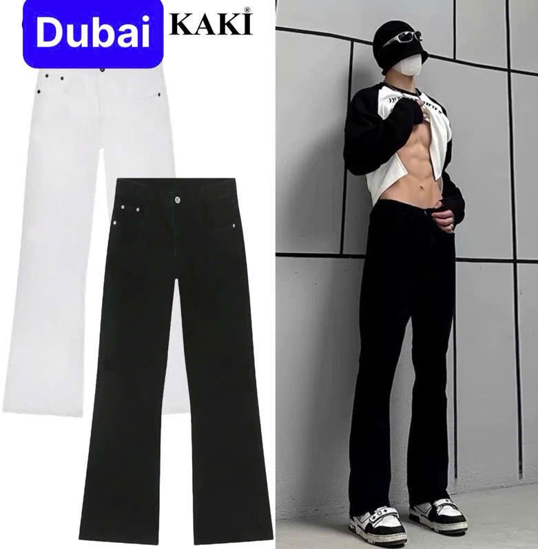 QUẦN JEANS NAM NỮ ỐNG LOE CHẤT BÒ UNISEX TRẮNG ĐEN TRƠN PHONG CÁCH SÀNH ĐIỆU MỚI - DUBAI FASHION