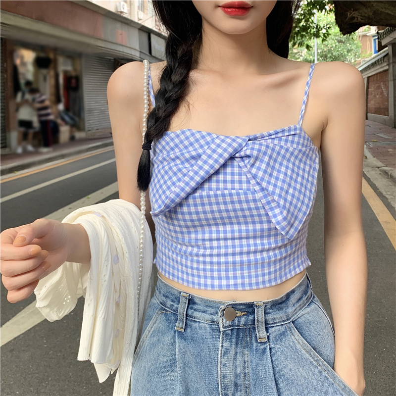 [HCM] - Áo croptop caro nữ 2 dây phong cách Hàn Quốc