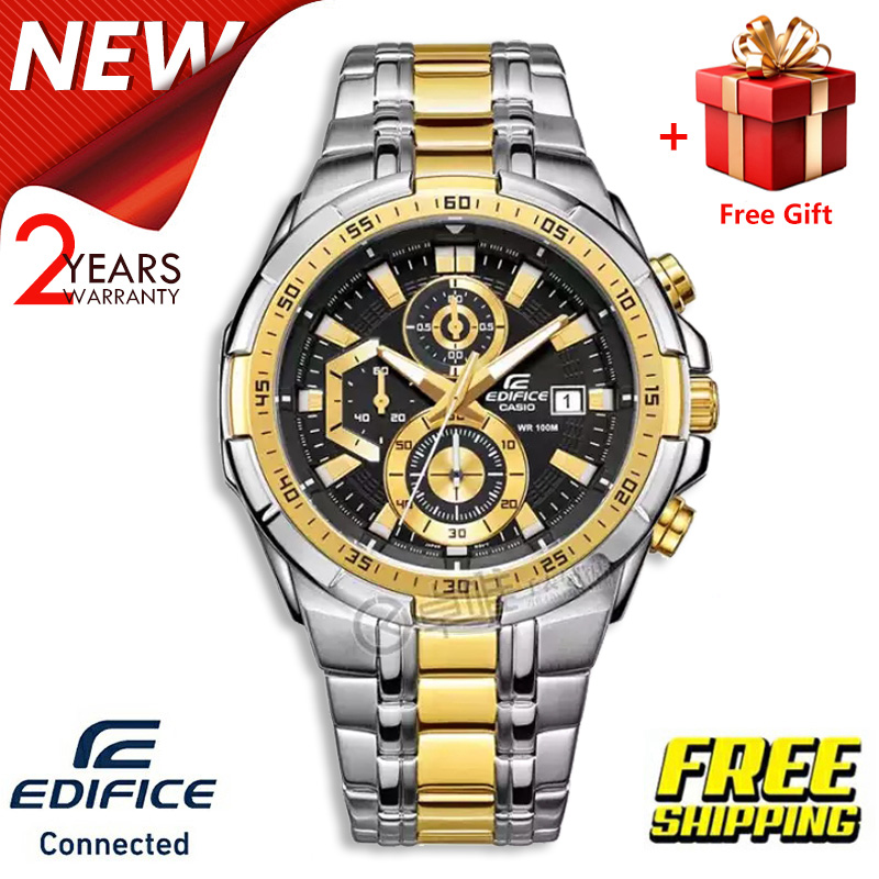 (Bảo hành chính thức 2 năm) Đồng hồ thời trang nam doanh nhân Edifice EFR539 ban đầu Chống nước Chống va đập Chống thấm nước Toàn bộ lịch tự động bằng thép không gỉ Đồng hồ đeo tay nam thạch anh EFR-539SG-1A