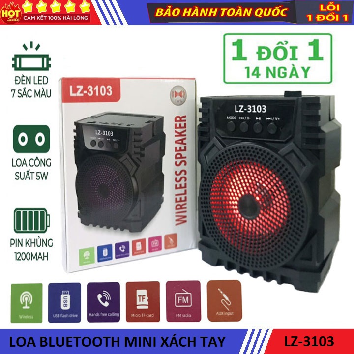 [Miễn Phí Ship] Loa Bluetooth Không Dây LZ-3103, Loa Nghe Nhạc Cầm Tay Di Động Nhỏ Gọn, Âm Thanh Chất Lượng, Bass Trầm Ấm Kết Nối Usb, Thẻ Nhớ,Đài Fm - BẢO HÀNH 1 ĐỔI 1