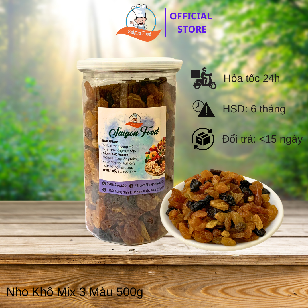Nho khô mix 3 màu sấy nguyên vị saigon food 500g