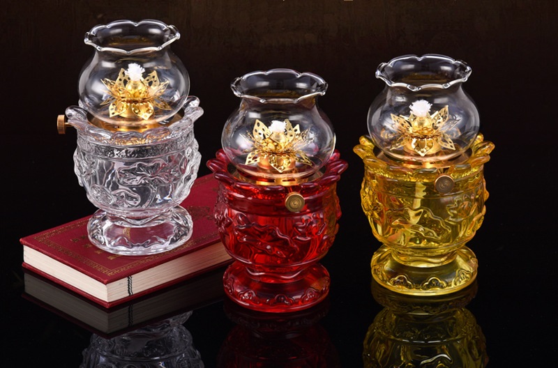 Đèn thắp dầu hoa sen pha lê 039