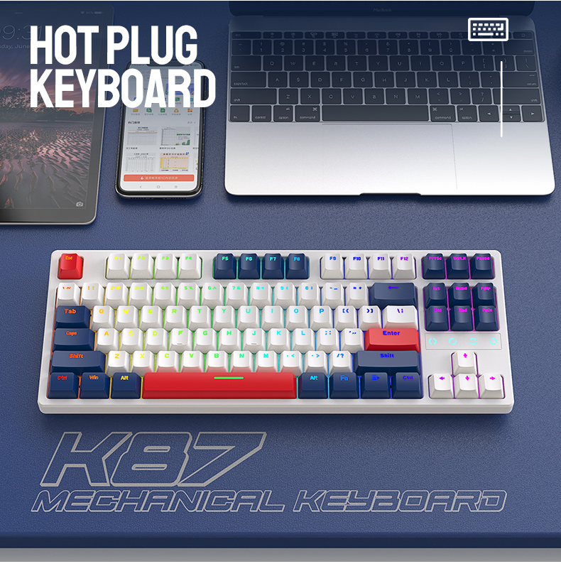  Bàn phím cơ K87 có Hot Swap 87 phím YellowSwitch Redswitch Cáp Type C rời nhỏ gọn chuyên chơi game làm việc văn phòng 