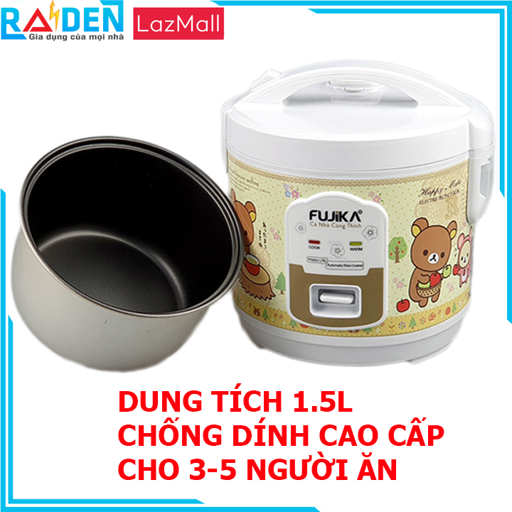 Nồi cơm điện 1.5l fujika fj/nc1505/fj-cm15 chống dính cao cấp cho 3-5 người ăn