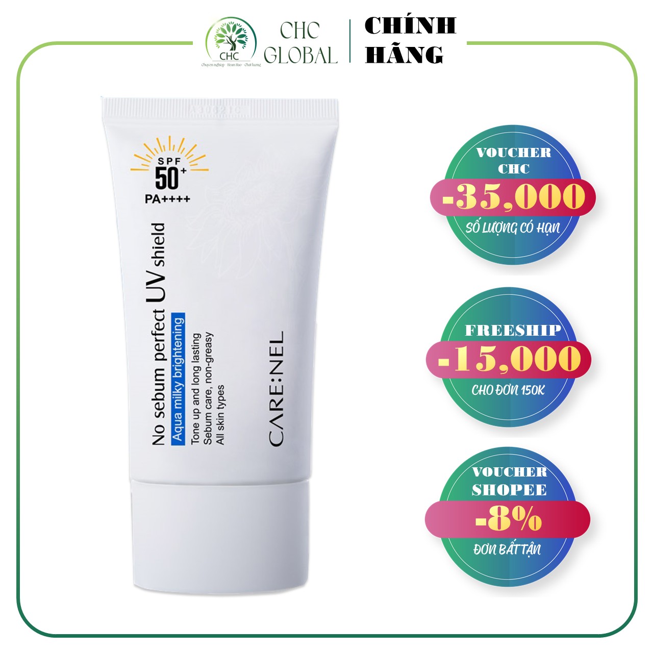 Kem Chống Nắng Care:nel No Sebum Perfect Uv Shield SPF50+ PA++++