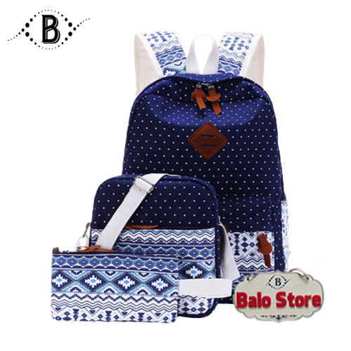 SET BALO ĐI HỌC BA MÓN [BALO - TÚI - VÍ] HỌA TIẾT CHẤM BI DỄ THƯƠNG THỜI TRANG DBN147LA - Thương Hiệu BALO STORE