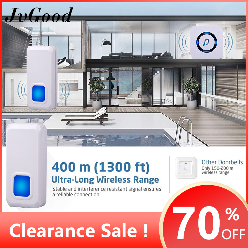 JvGood Chuông cửa không dây thông, chống nước khoảng cách sử dụng trong 300M Hệ thống an ninh gia đình with Button & 55 Music Ringtones Optional for Home Office