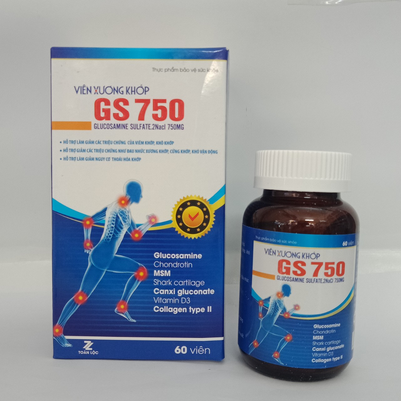 Viên xương khớp- GS 750, Bổ sung glucosamin, canxi và các thảo dược tốt cho khớp, hỗ trợ giảm khô khớp, đau khớp, cứng khớp, khó vận động ( hộp 60 viên)