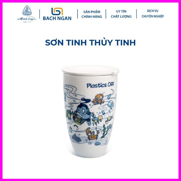 Ly sứ dưỡng sinh Minh Long - Sơn Tinh Thủy Tinh 0.48 L, cao có nắp đậy dùng để uống trà, cafe, kiểu dáng sang trọng