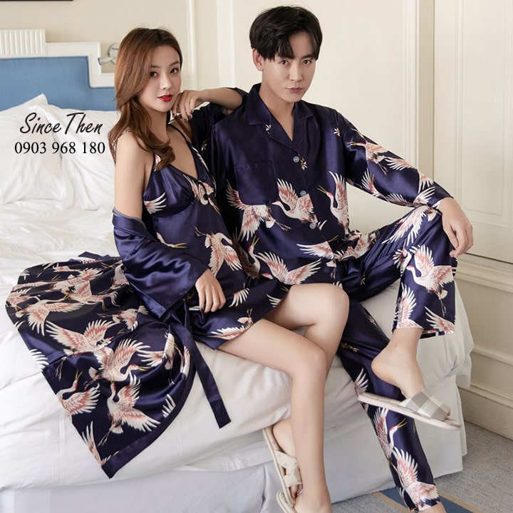 Đồ ngủ đôi tân hôn dành cho vợ chồng mới cưới, Pyjama đôi nam nữ cao cấp hồng hạc - Since Then