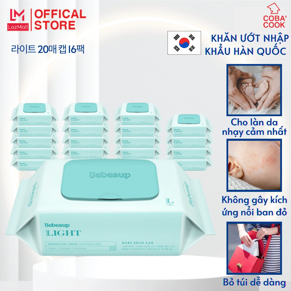 Combo 16 pack small light wet paper towel Korean small package-Light20