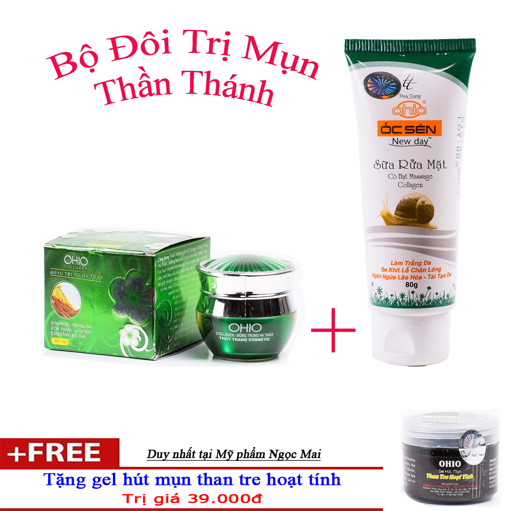 Bộ mỹ phẩm ngừa Mụn Trắng da OHIO Collagen – Đông Trùng Hạ Thảo (Tặng Quà)