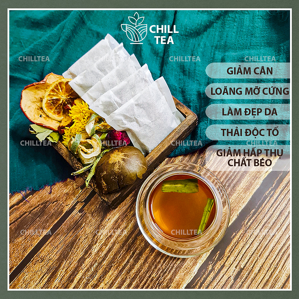 Set 20 gói trà giảm cân tiêu mỡ thảo mộc chilltea, trà thảo mộc chè vằng, trà đen, bí đao giảm mỡ, thanh lọc cơ thể