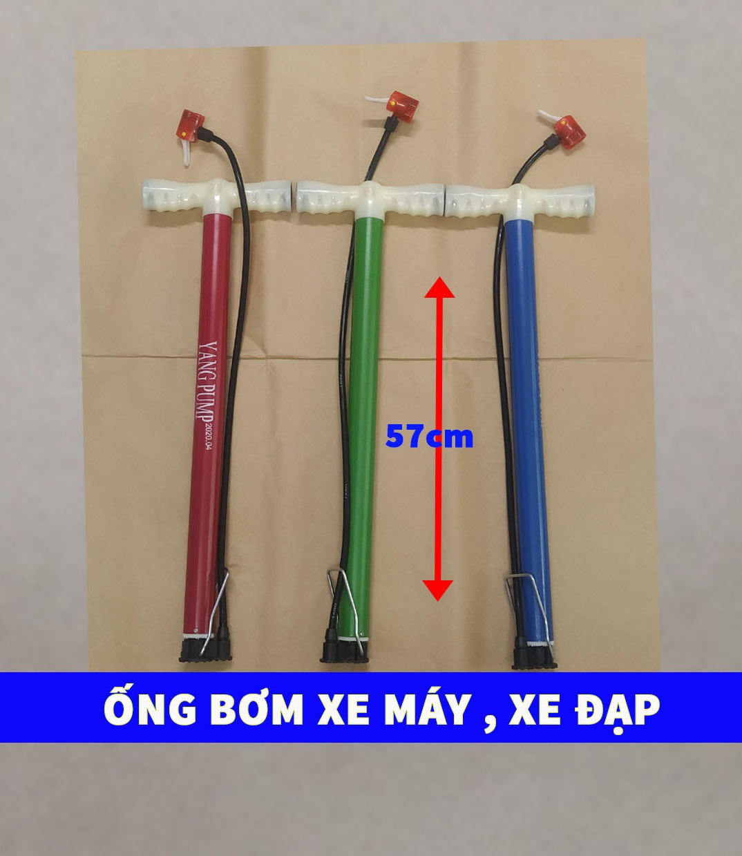 Bơm xe đạp xe máy bằng tay ống bơm Φ4x53cm màu ngẫu nhiên.