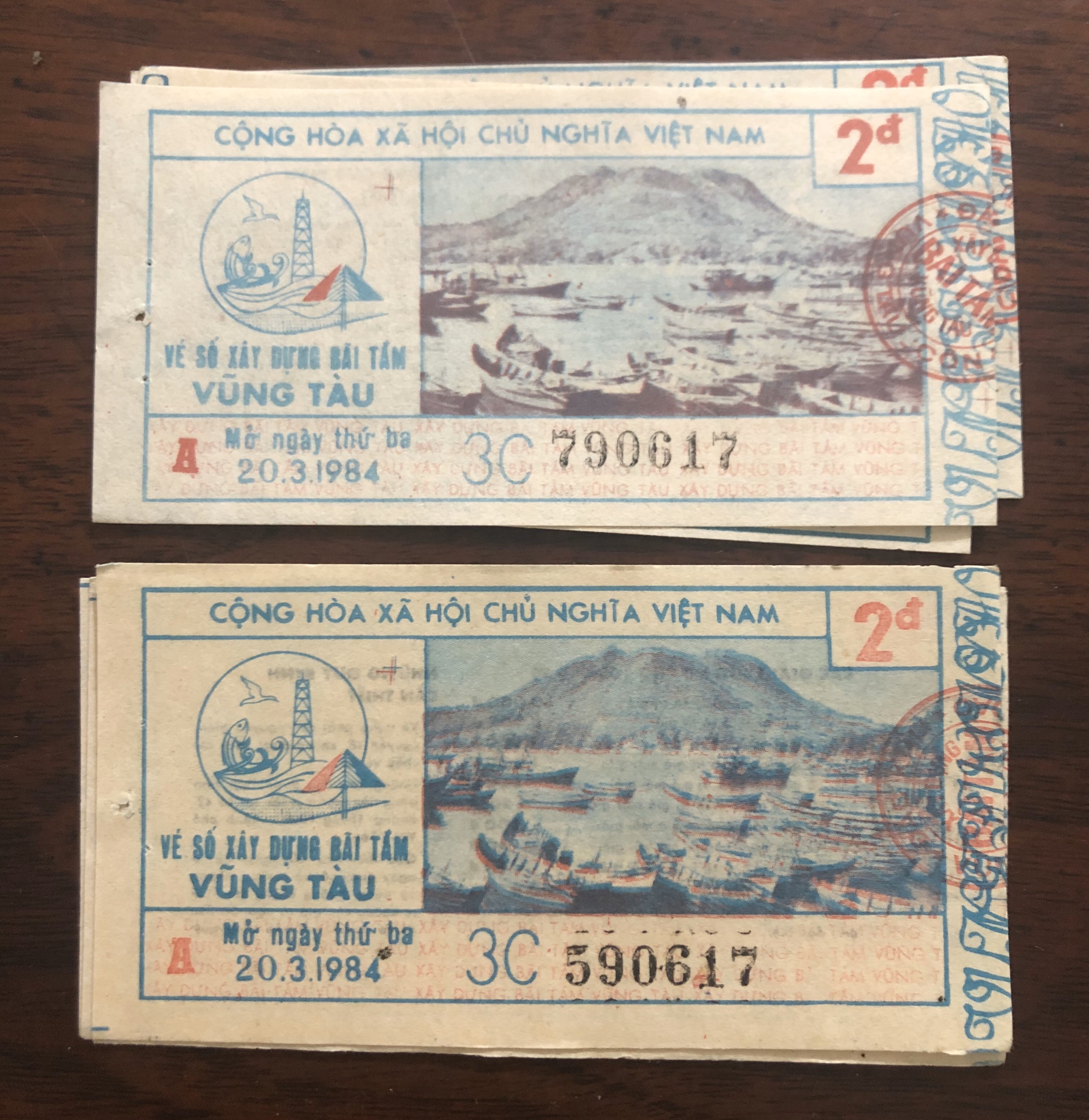 Tờ vé số bao cấp xây dựng bãi tắm Vũng Tàu 198x, phong thủy sưu tầm