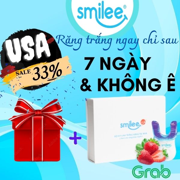 [HCM][Tặng 4 quà+Chính hãng] Smilee-Bộ Kit Tẩy Trắng Răng tại nhà Smilee-Máy làm trắng răng nhanh-Răng trắng ngay sau 7 ngày-Không Ê Buốt-An toàn cho men răng-Tặng Pin trọn đời-Nhập khẩu USA-ISO 22716 - 2007