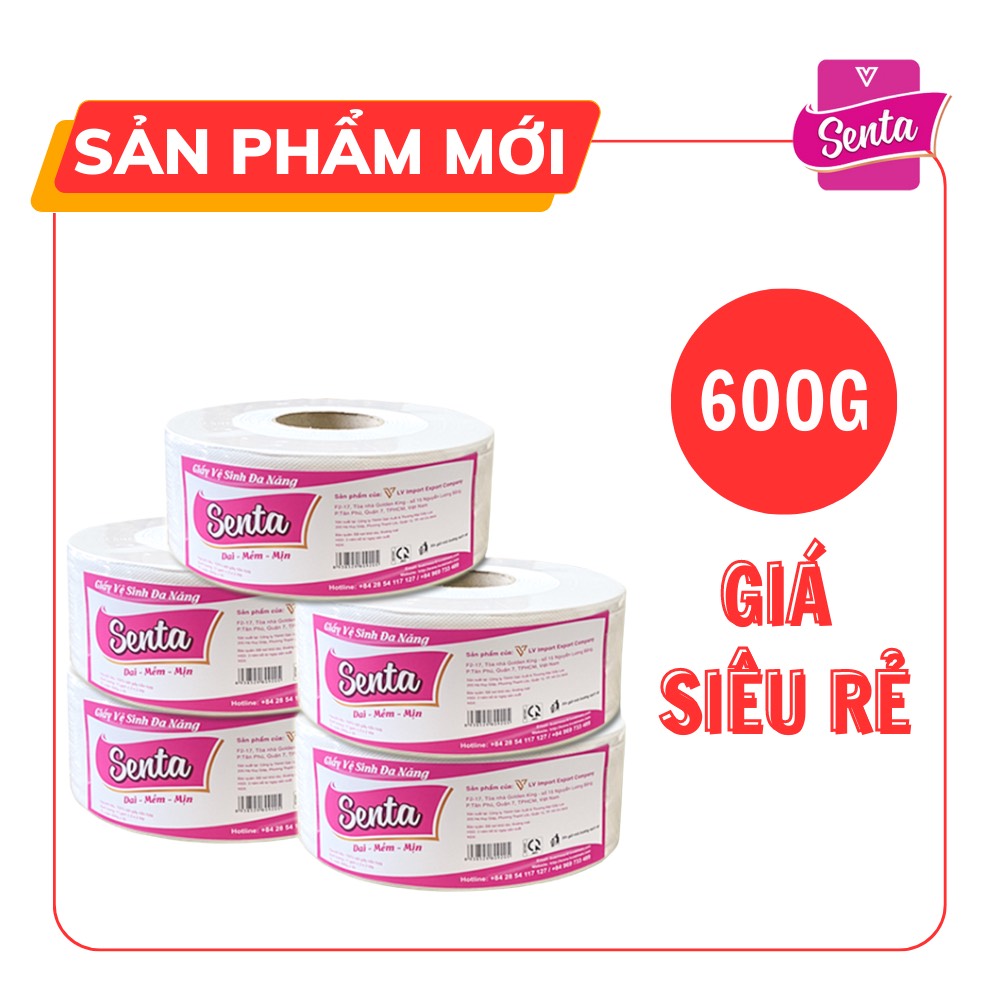 [COMBO 5] Giấy vệ sinh cuộn lớn SENTA 600G, giấy vệ sinh công nghiệp cuộn lớn siêu tiết kiệm