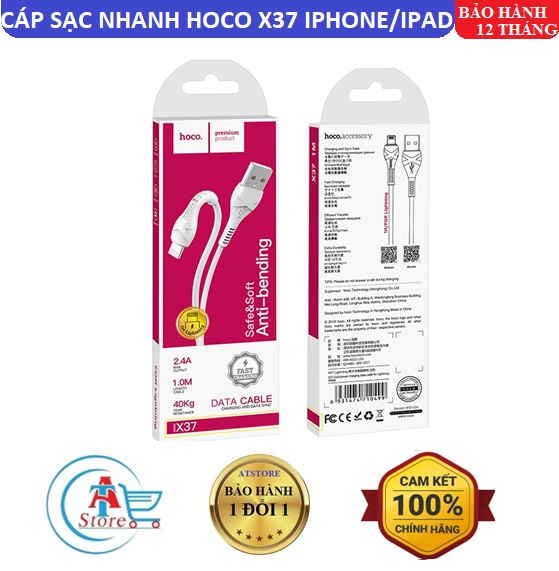 Cáp sạc nhanh hoco x37 iphone/ipad 1m - bh 12 tháng
