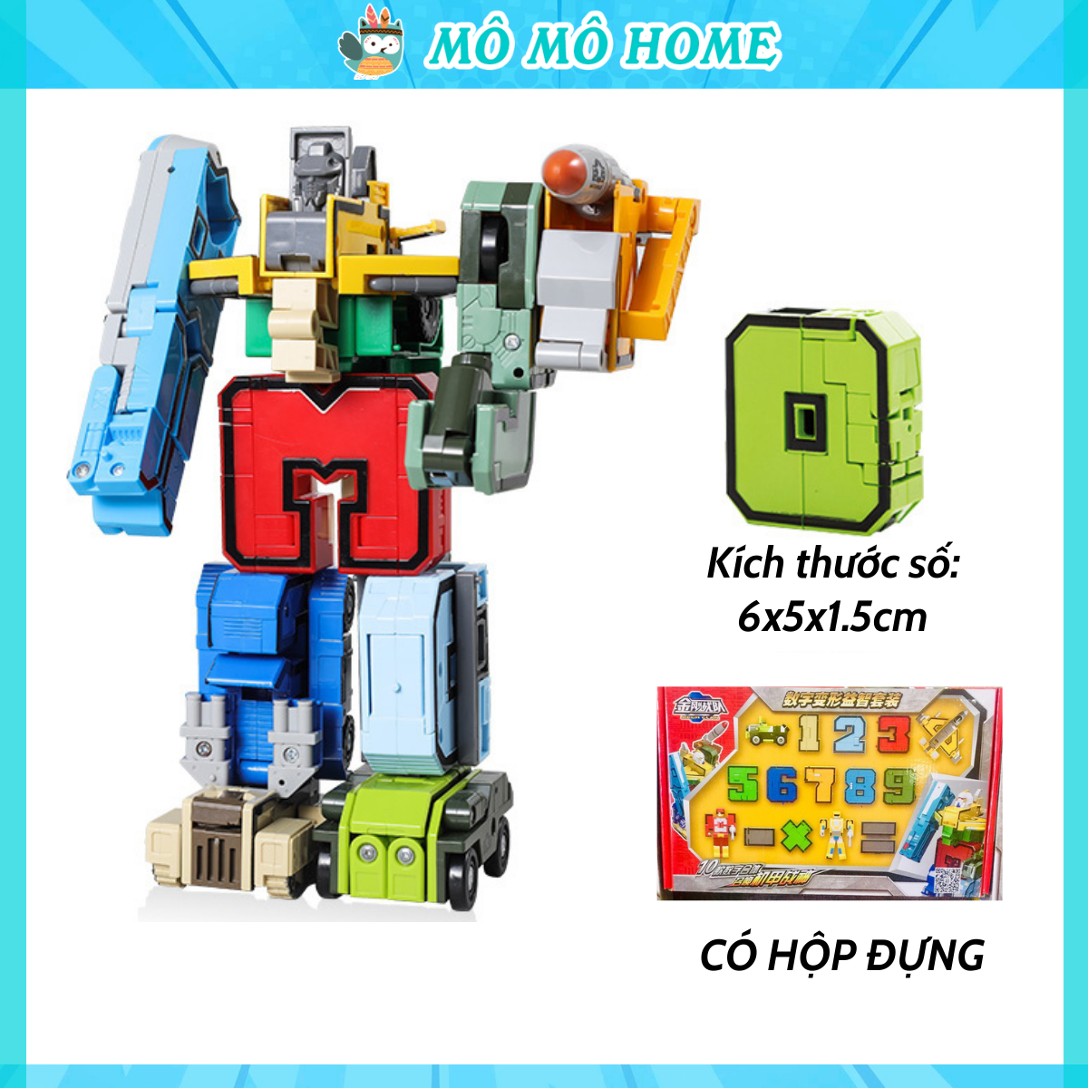 Bộ chữ số robot biến hình 15 con số và dấu