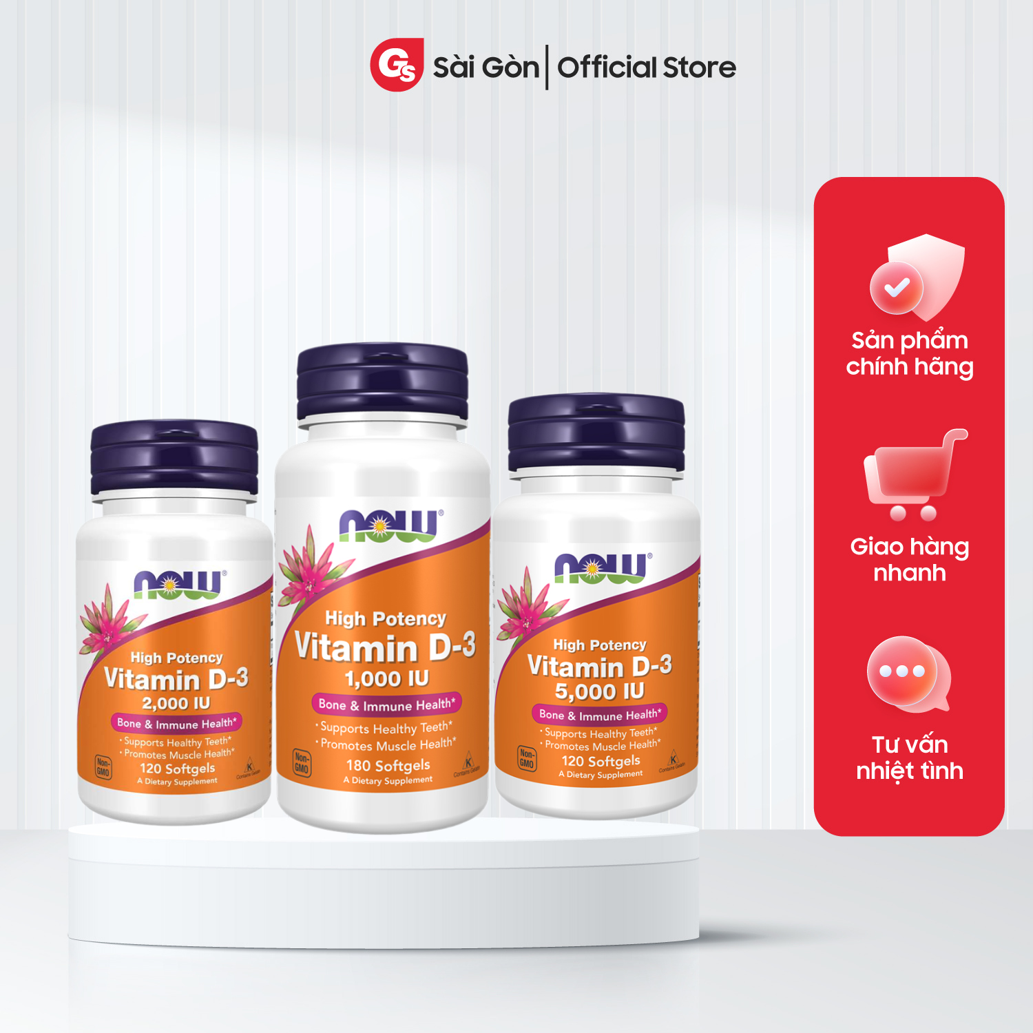 Viên uống Now Vitamin D3 1000IU / 2000IU / 5000IU Now (Mỹ) - Hỗ trợ tăng cường sức đề kháng, sức khỏe tim mạch