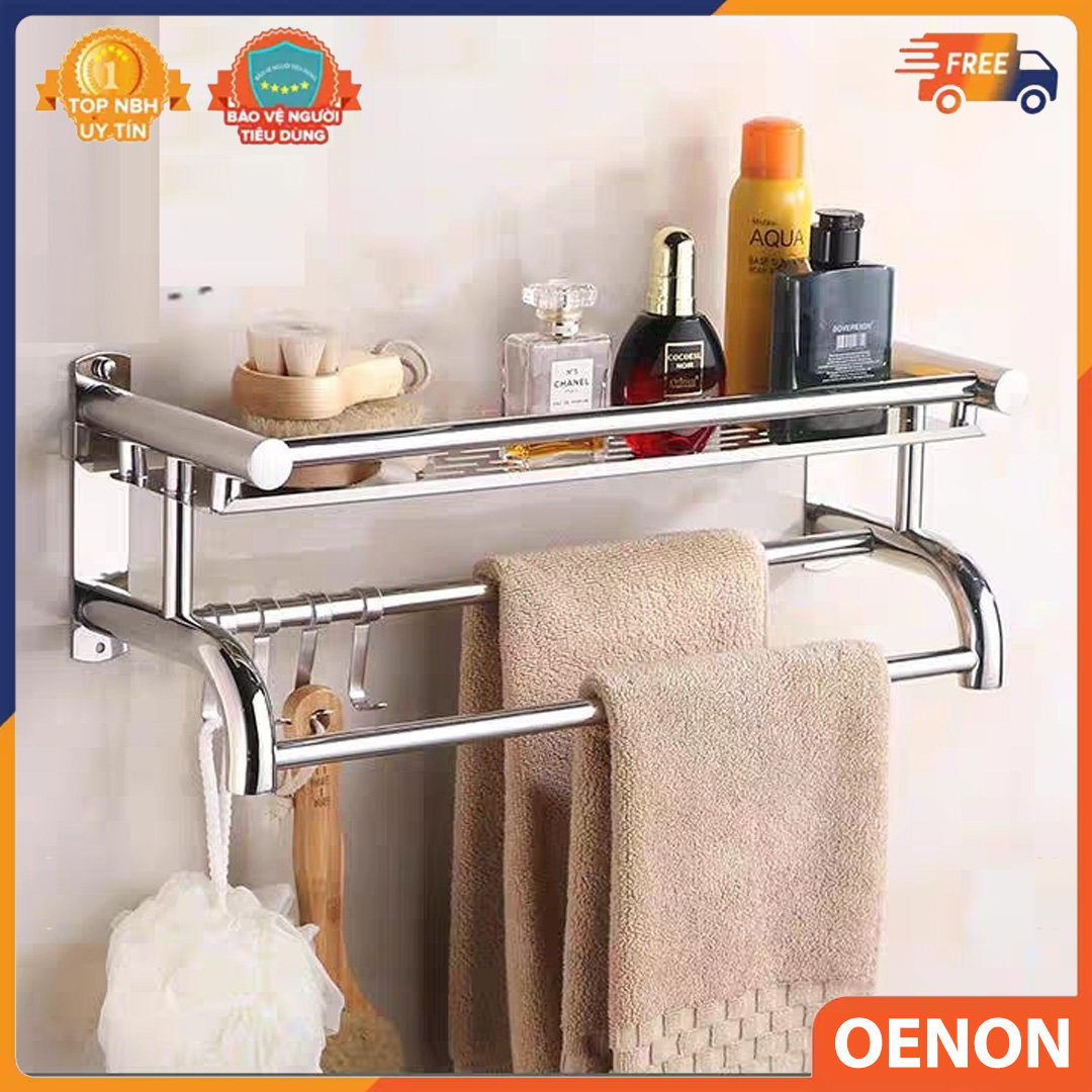 Giá INOX SUS304 treo khăn nhà tắm, Kệ để đồ phòng tắm lắp đặt dán tường chịu tải 10kg - LUINOX2T