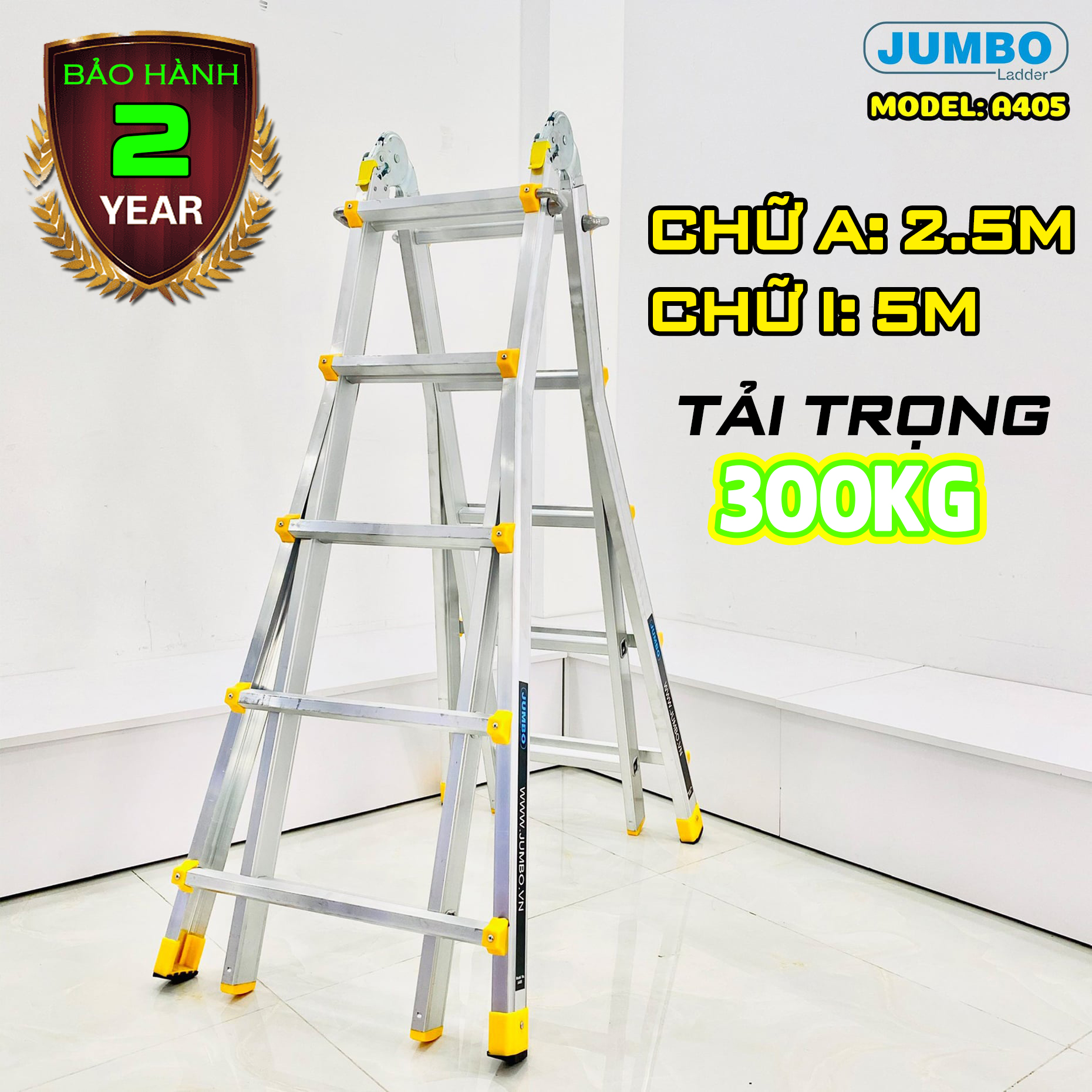 Thang nhôm gấp trượt chữ a đa năng jumbo a403 ; a404 ; a405 tải trọng 300kg