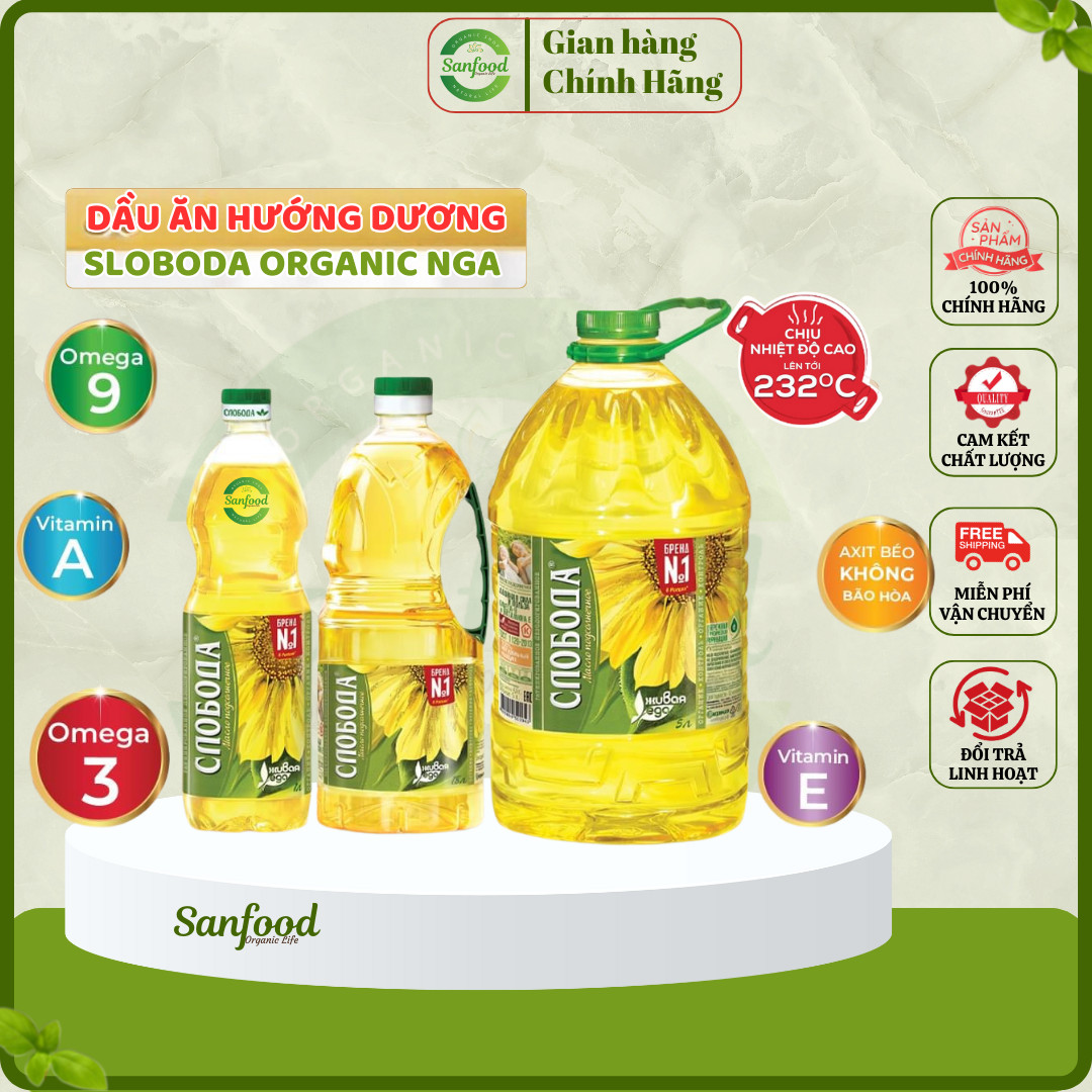 Dầu ăn hướng dương ép lạnh Sloboda Organic Nga 1L - SanFood hàng chính ngạch