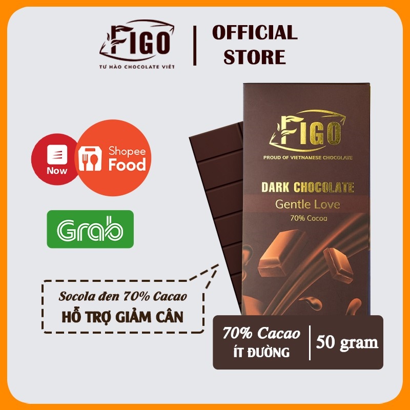 [Chính hãng] Socola đen nguyên chất 70  Cacao ít đường Thanh 50gr   Dark Chocolate 70  Cacao Figo Tốt cho sức khỏe