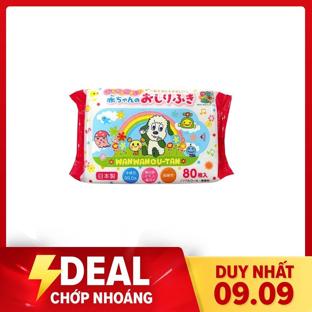 [HCM]KHĂN GIẤY ƯỚT CHO BÉ CỦA NHẬT HÌNH CHÚ CHÓ TRẮNG (GÓI 80 TỜ) - HÀNG NỘI ĐỊA NHẬT