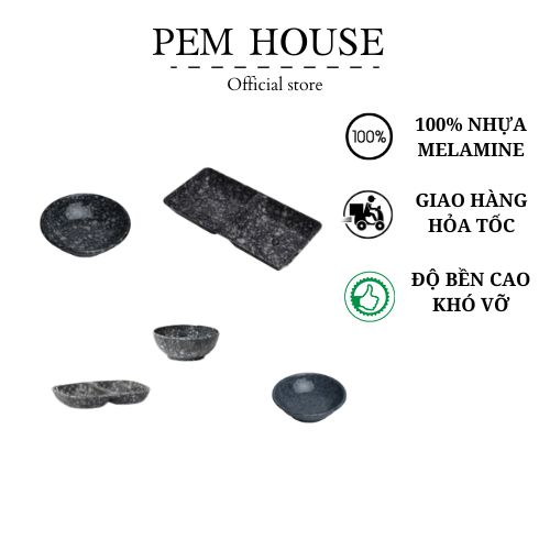 Chén Chấm Nhựa Melamine Vân Đá Đen Nhiều Size