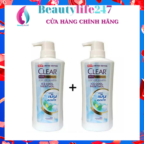 Combo 2 chai dầu gội sạch gàu clear bạc hà thái lan chai 480ml*2