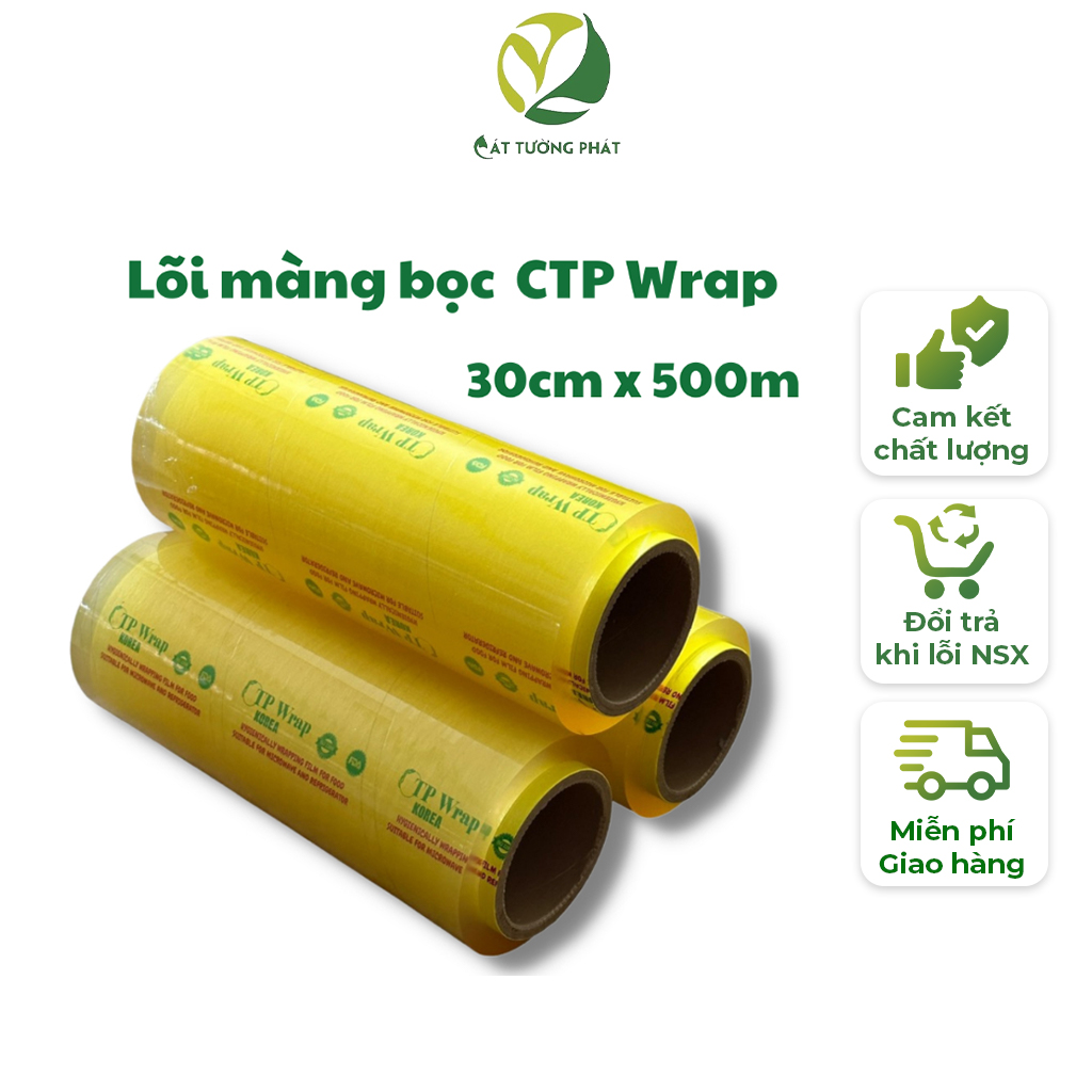 Lõi màng bọc thực phẩm CTP Wrap 30cm x 500m, Màng bọc thực phẩm chất liệu PVC an toàn sức khỏe