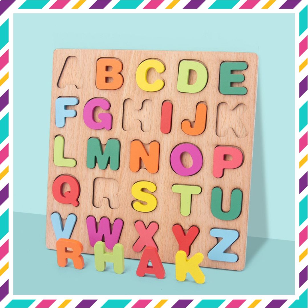 Bảng chữ cái cho bé, bảng ghép chữ cái, số, hình khối bằng gỗ