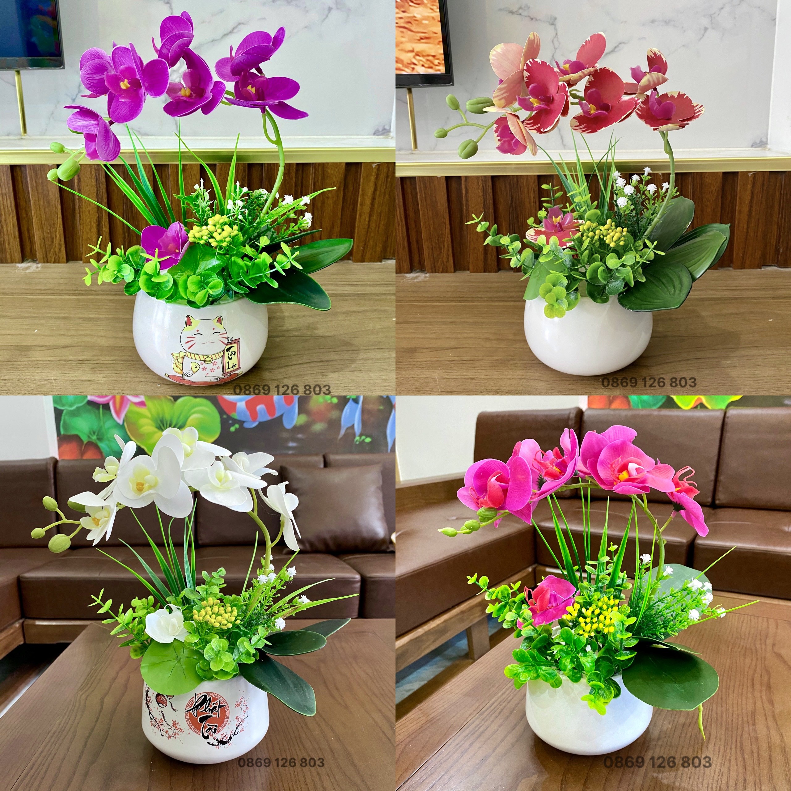 Hoa giả - Cành hoa lan hồ điệp 1 nhánh cao cấp cực đẹp và sang trọng - Hoa trang trí, để bàn