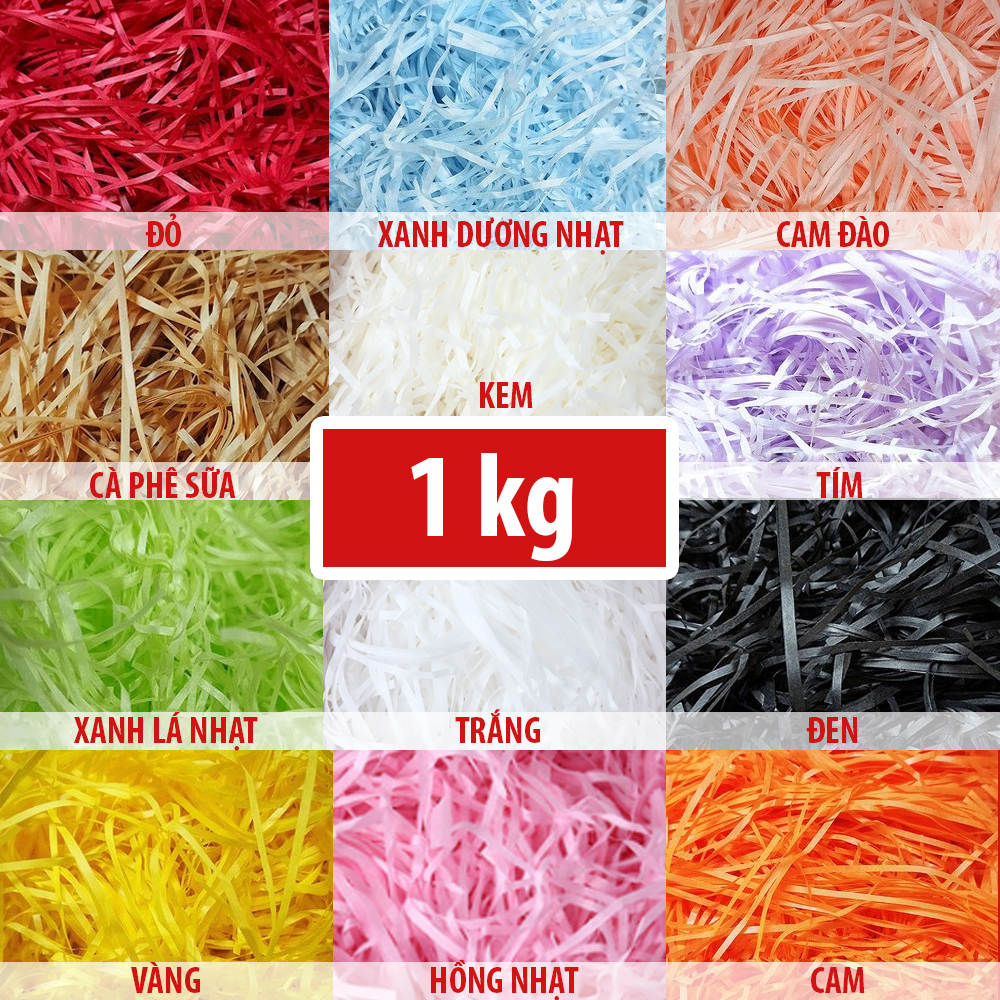 1kg giấy rơm lót hộp quà, giấy kraft cắt sợi lót hộp quà tặng