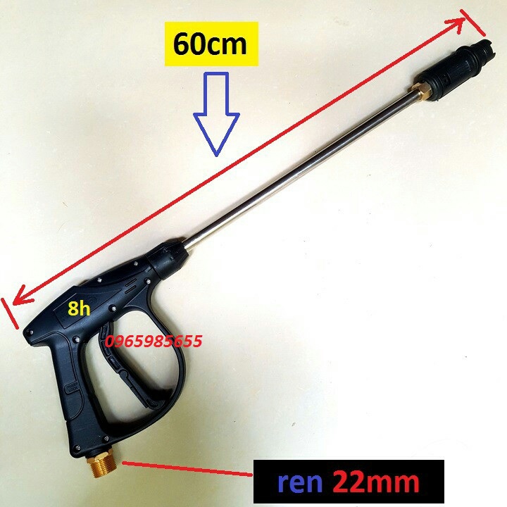Súng rửa xe, vòi xịt rửa xe áp lực cao mini cho máy xịt rửa áp lực cao Ren ngoài 14 hoặc 22mm kèm ống nối dài inox đầu béc có chỉnh tia