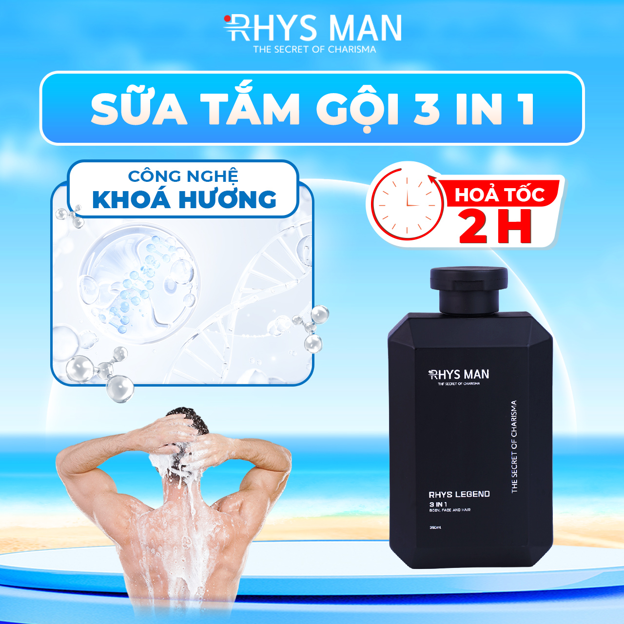 Sữa tắm gội nam hương nước hoa 3 in 1 RHYS MAN Rhys Legend 350ml-Hàng chính hãng