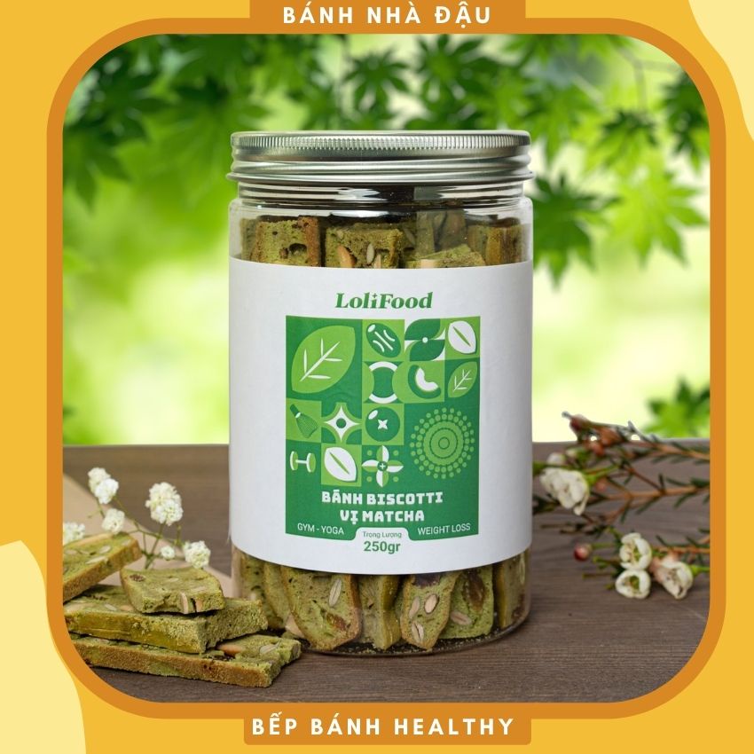 Bánh Biscotti Nguyên Cám Ăn Kiêng Lolifood Vị Matcha Hộp 250g