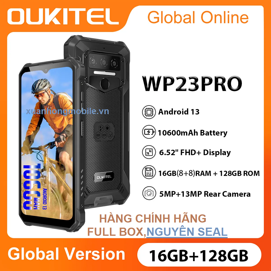 Điện thoại chắc chắn oukitel wp23 pro ,rom 128gb ,android13, pin 10600mah,màn hình 6.52 "hd + ,13mp camera sau,chống nước,chống va đập)