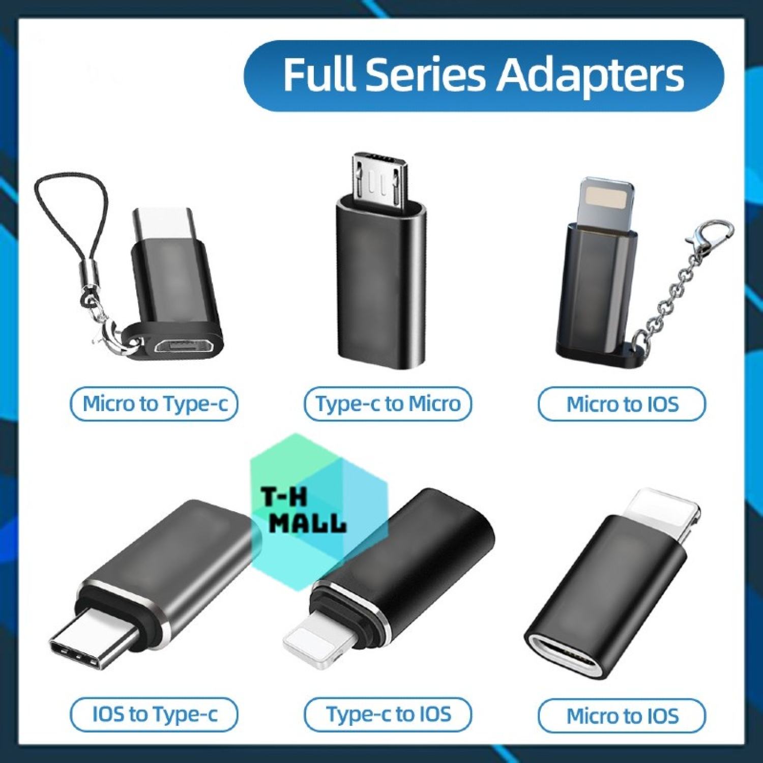    SẠC   MIC   TAI NGHE  Bộ đầu chuyển đổi bộ sạc điện thoại Micro USB Mini USB IOS Type C cho ip 12 13 14 Điện thoại Android Laptop 