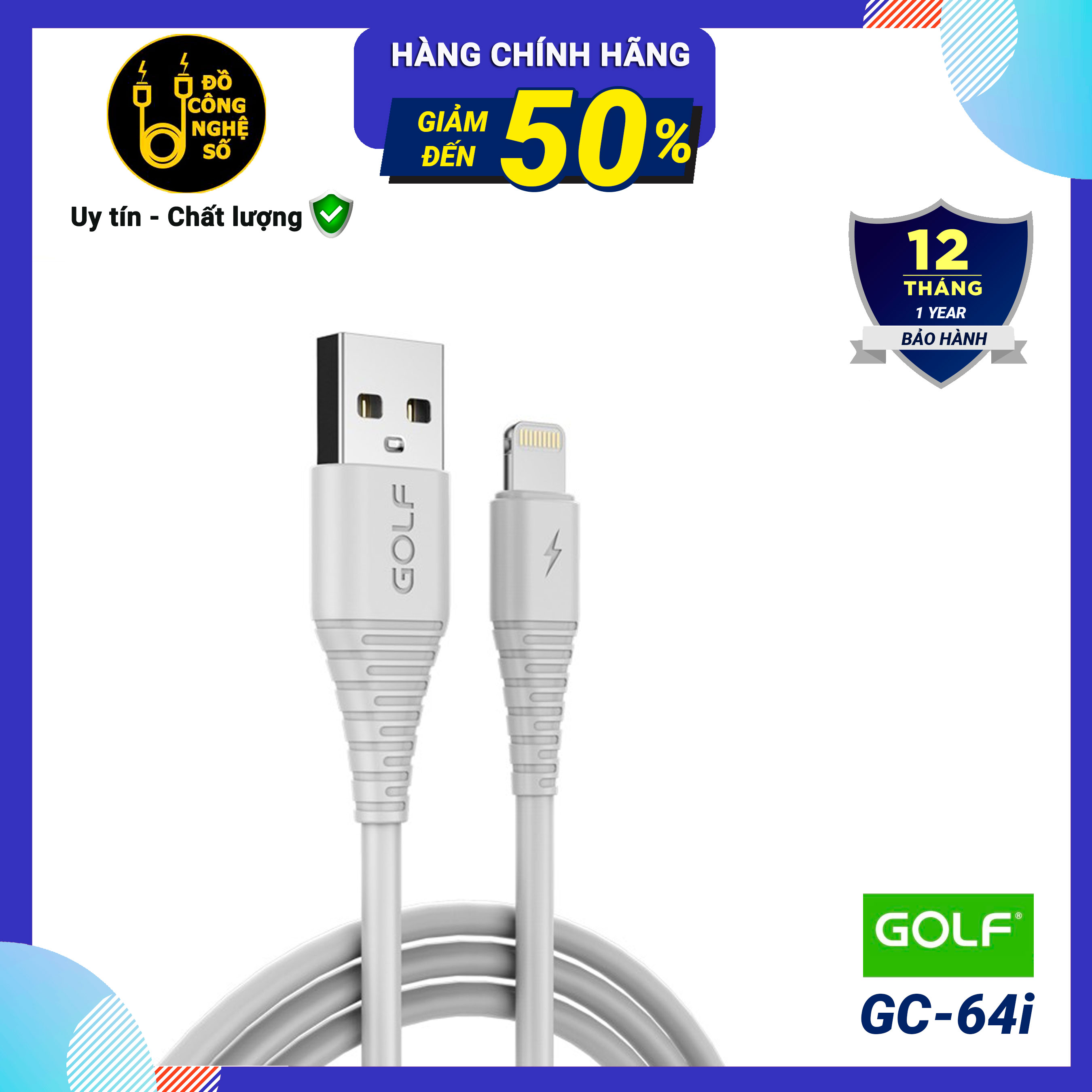Cáp sạc iphone sạc nhanh 3a golf gc-64i dài 1m