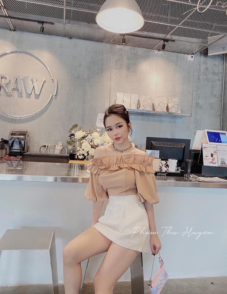 Áo kiểu nữ trễ vai nhún bèo bo eo tay loa nữ tính