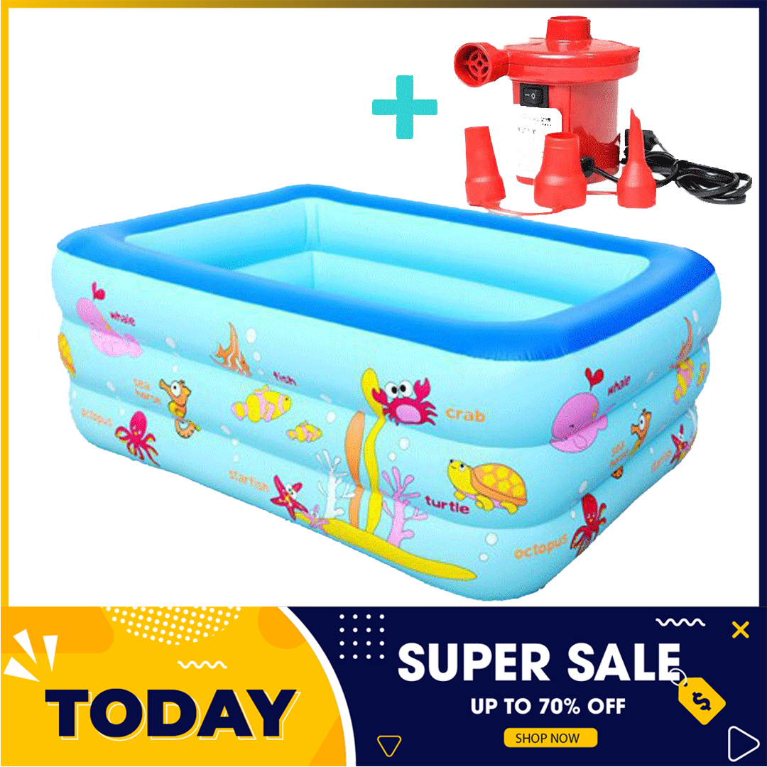 [130x85x55cm] Bể bơi cho bé-Hồ bơi trẻ em-Phao bơi cho bé 3 tầng cho bé size 130x85x55cm mẫu mới + Tặng kèm bơm điện 2 chiều-ho boi cho be, be boi cho be - Bể bơi - Hồ bơi - [HỖ TRỢ ĐỔI TRẢ SP LỖI 7 NGÀY]