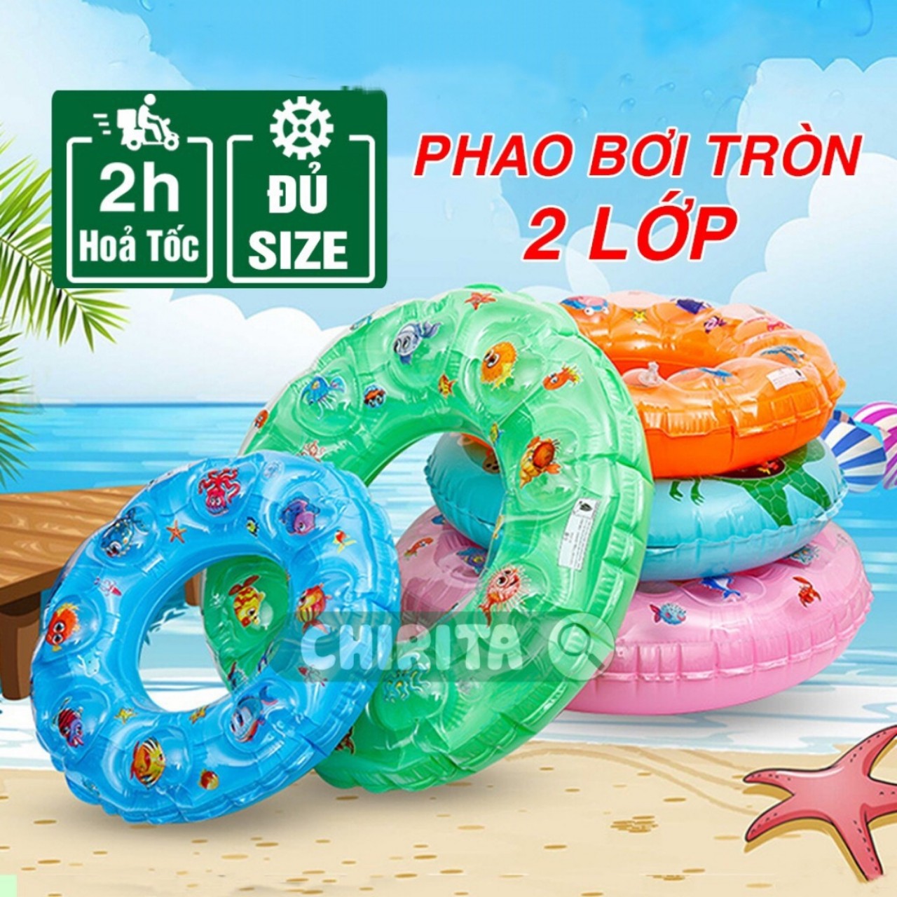 Phao bơi cho bé hình tròn size 60cm/70cm/80cm/90cm cho bé