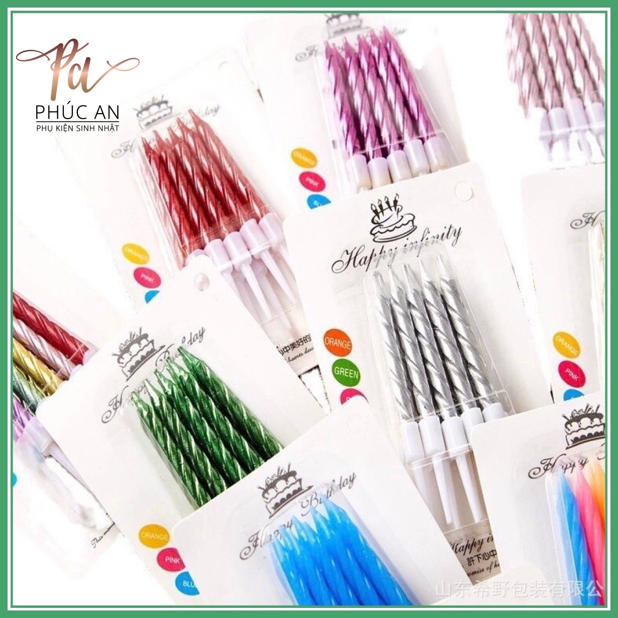 [HCM]Vỉ 10 Nến Xoắn Nhũ cắm bánh sinh nhật màu đẹp