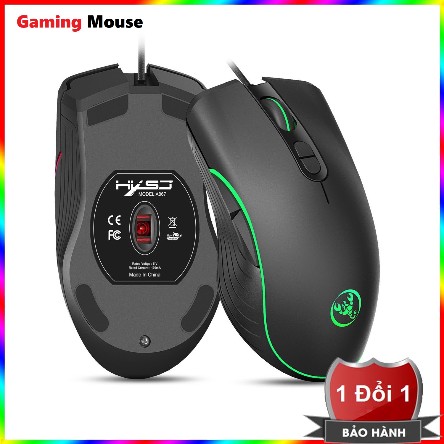 Chuột máy tính có dây hxsj a867 6400 dpi - chuột chơi game led rgb hxsj a867 - chuột văn phòng có dây - gaming mouse