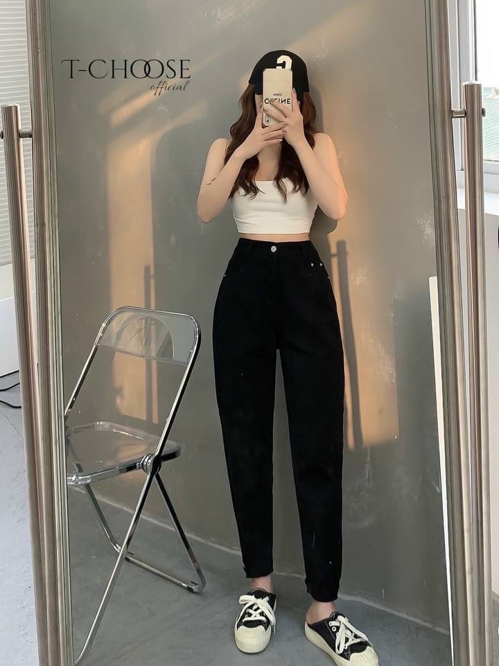 Quần baggy nữ jean màu đen hàng vnxk lưng cao thời trang cao cấp bigsize MSDEN109 Kika jeans